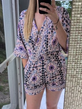 Japna Pink Floral Print Short Sleeve Romper